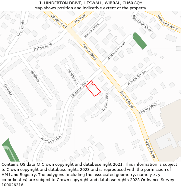 1, HINDERTON DRIVE, HESWALL, WIRRAL, CH60 8QA: Location map and indicative extent of plot