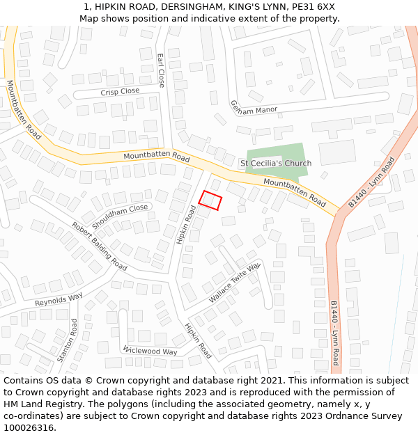 1, HIPKIN ROAD, DERSINGHAM, KING'S LYNN, PE31 6XX: Location map and indicative extent of plot