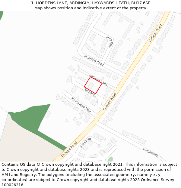 1, HOBDENS LANE, ARDINGLY, HAYWARDS HEATH, RH17 6SE: Location map and indicative extent of plot