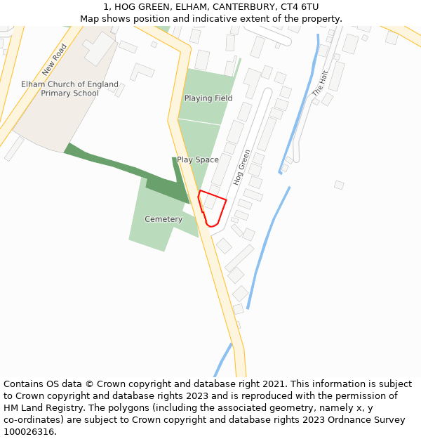 1, HOG GREEN, ELHAM, CANTERBURY, CT4 6TU: Location map and indicative extent of plot