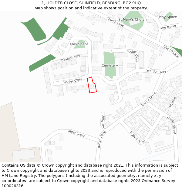 1, HOLDER CLOSE, SHINFIELD, READING, RG2 9HQ: Location map and indicative extent of plot