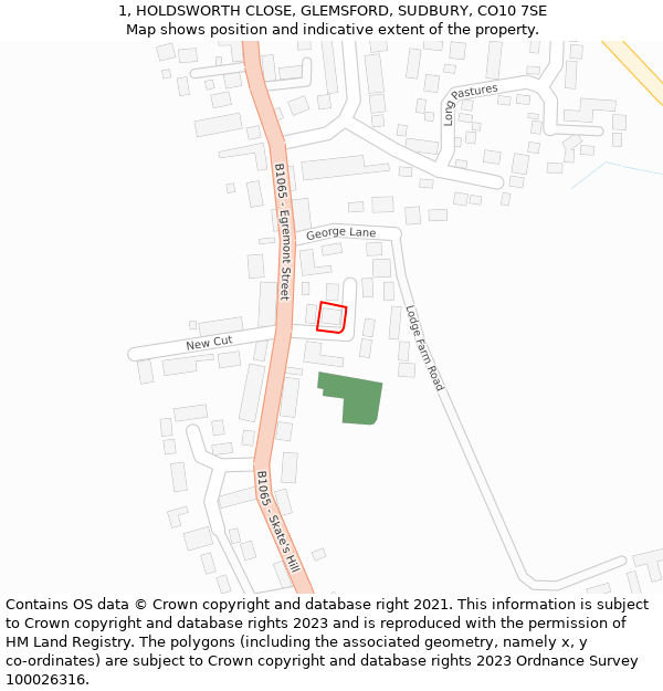 1, HOLDSWORTH CLOSE, GLEMSFORD, SUDBURY, CO10 7SE: Location map and indicative extent of plot