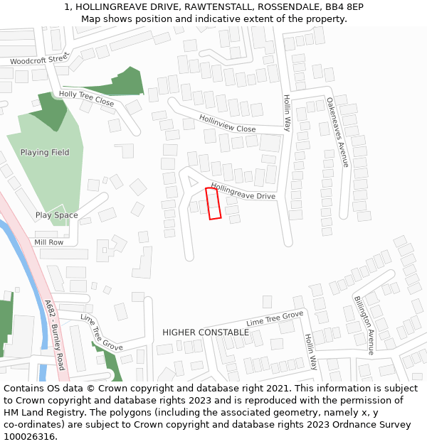 1, HOLLINGREAVE DRIVE, RAWTENSTALL, ROSSENDALE, BB4 8EP: Location map and indicative extent of plot