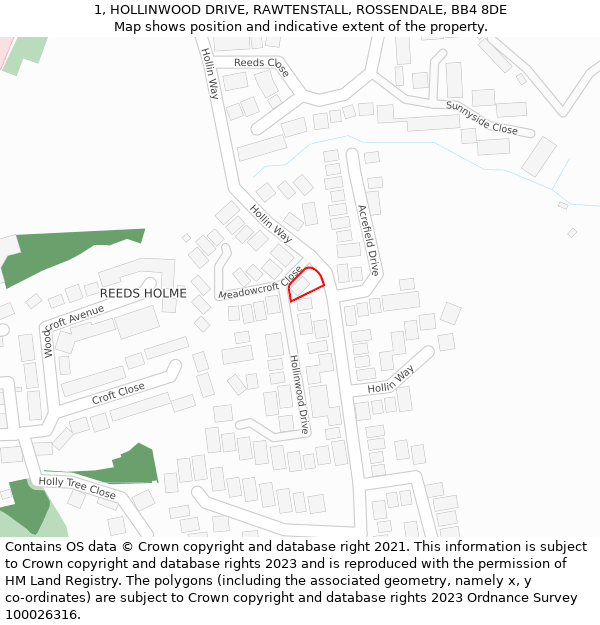 1, HOLLINWOOD DRIVE, RAWTENSTALL, ROSSENDALE, BB4 8DE: Location map and indicative extent of plot