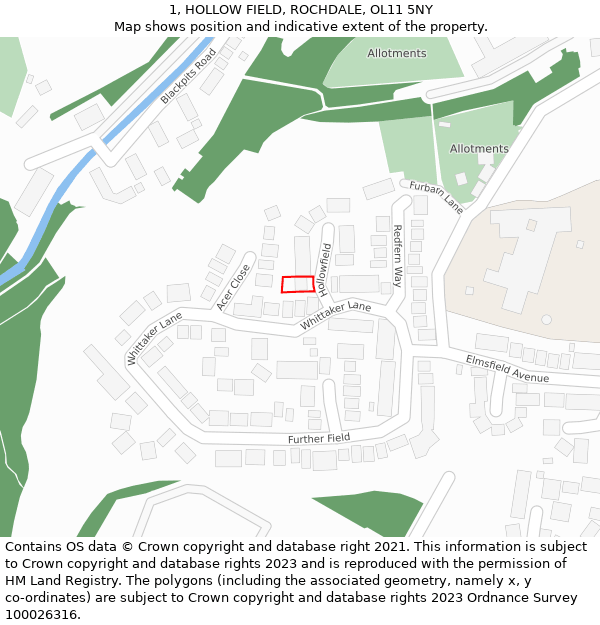 1, HOLLOW FIELD, ROCHDALE, OL11 5NY: Location map and indicative extent of plot
