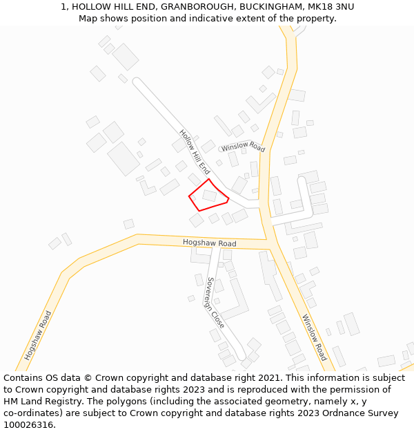 1, HOLLOW HILL END, GRANBOROUGH, BUCKINGHAM, MK18 3NU: Location map and indicative extent of plot