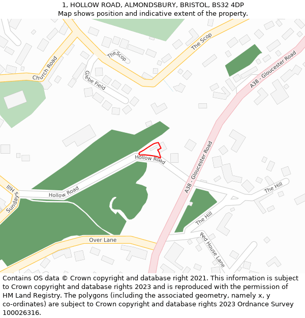 1, HOLLOW ROAD, ALMONDSBURY, BRISTOL, BS32 4DP: Location map and indicative extent of plot