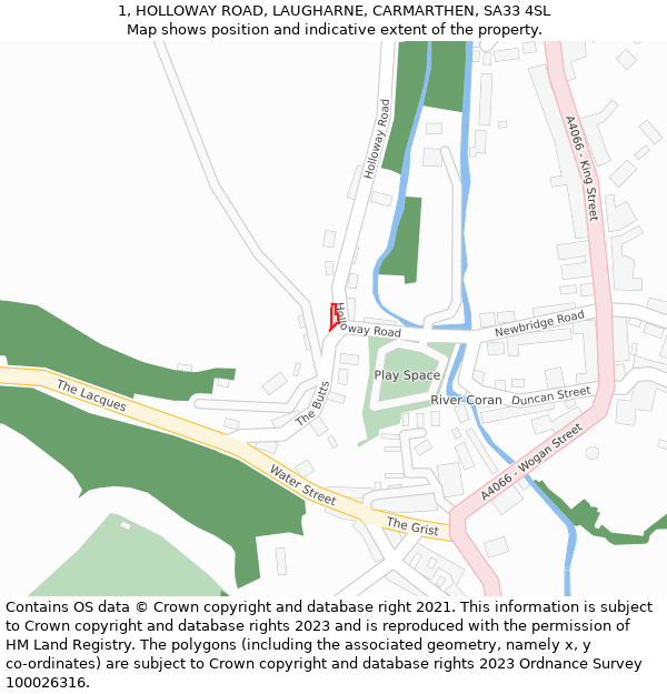 1, HOLLOWAY ROAD, LAUGHARNE, CARMARTHEN, SA33 4SL: Location map and indicative extent of plot