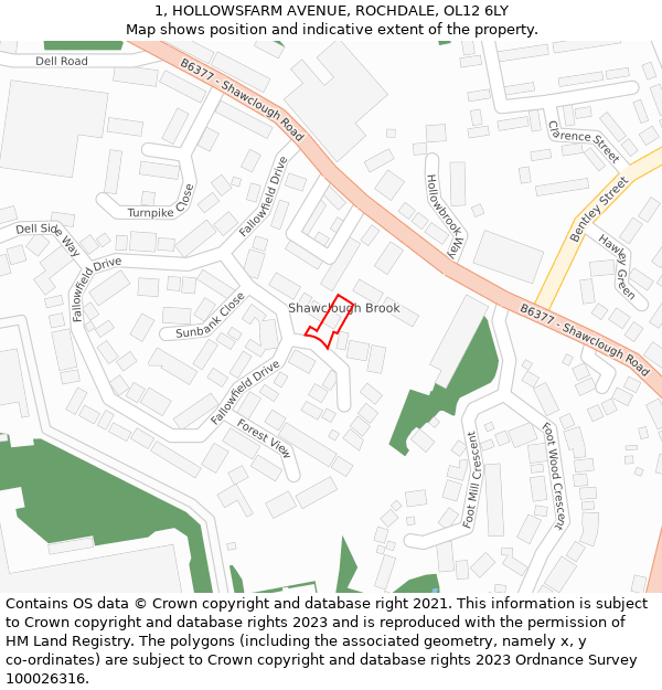 1, HOLLOWSFARM AVENUE, ROCHDALE, OL12 6LY: Location map and indicative extent of plot