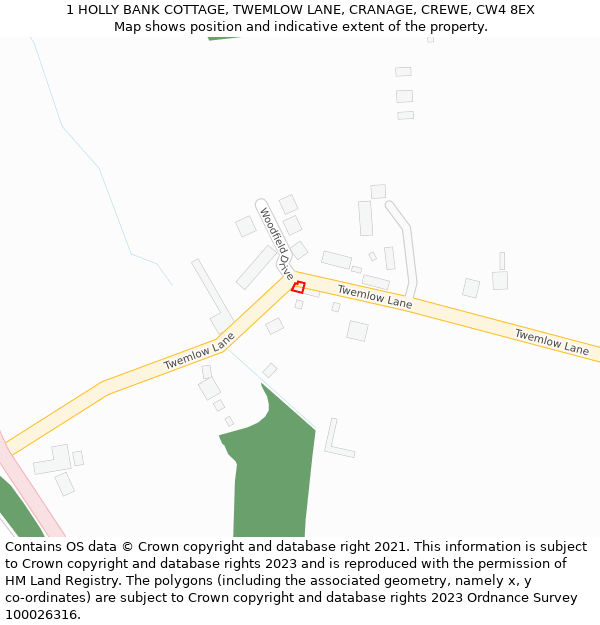 1 HOLLY BANK COTTAGE, TWEMLOW LANE, CRANAGE, CREWE, CW4 8EX: Location map and indicative extent of plot