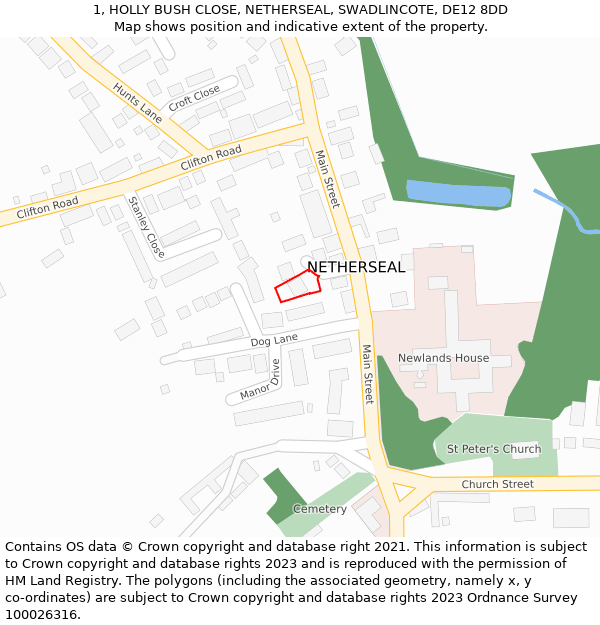 1, HOLLY BUSH CLOSE, NETHERSEAL, SWADLINCOTE, DE12 8DD: Location map and indicative extent of plot