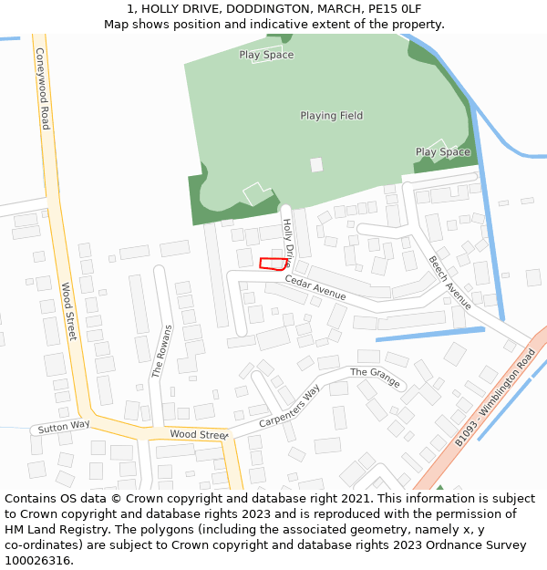 1, HOLLY DRIVE, DODDINGTON, MARCH, PE15 0LF: Location map and indicative extent of plot