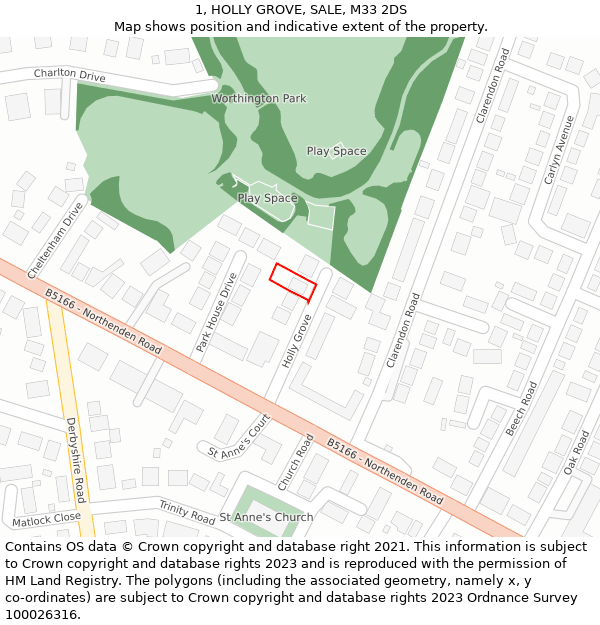 1, HOLLY GROVE, SALE, M33 2DS: Location map and indicative extent of plot