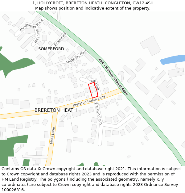 1, HOLLYCROFT, BRERETON HEATH, CONGLETON, CW12 4SH: Location map and indicative extent of plot