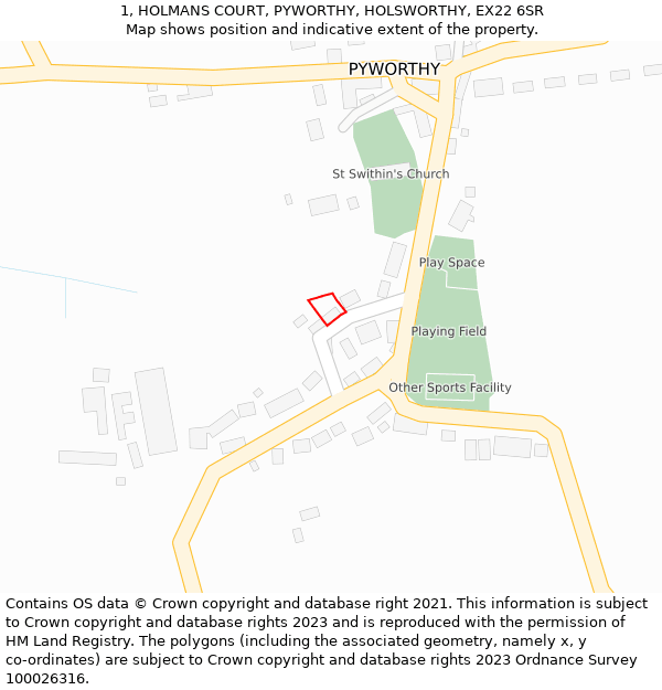 1, HOLMANS COURT, PYWORTHY, HOLSWORTHY, EX22 6SR: Location map and indicative extent of plot