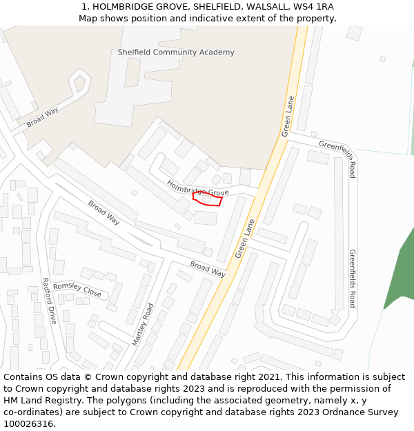 1, HOLMBRIDGE GROVE, SHELFIELD, WALSALL, WS4 1RA: Location map and indicative extent of plot