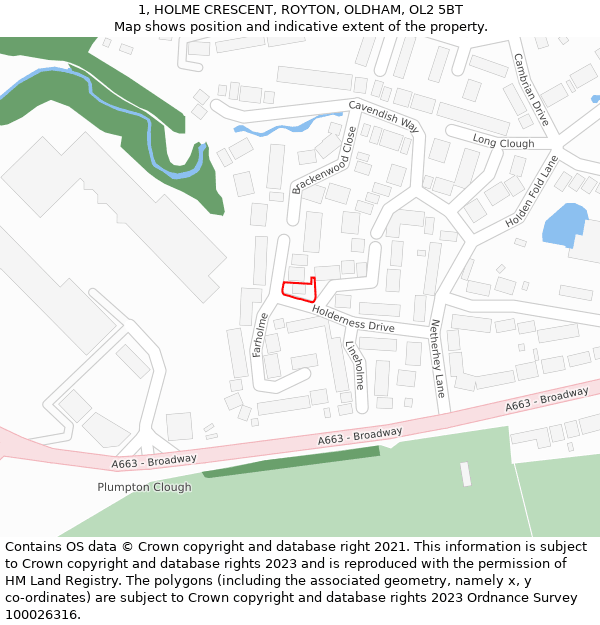 1, HOLME CRESCENT, ROYTON, OLDHAM, OL2 5BT: Location map and indicative extent of plot