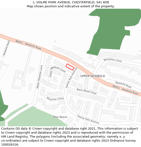 1, HOLME PARK AVENUE, CHESTERFIELD, S41 8XB: Location map and indicative extent of plot