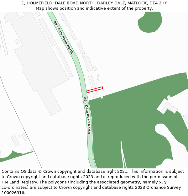 1, HOLMEFIELD, DALE ROAD NORTH, DARLEY DALE, MATLOCK, DE4 2HY: Location map and indicative extent of plot