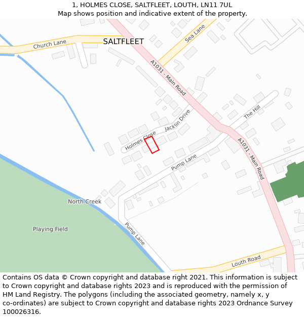 1, HOLMES CLOSE, SALTFLEET, LOUTH, LN11 7UL: Location map and indicative extent of plot