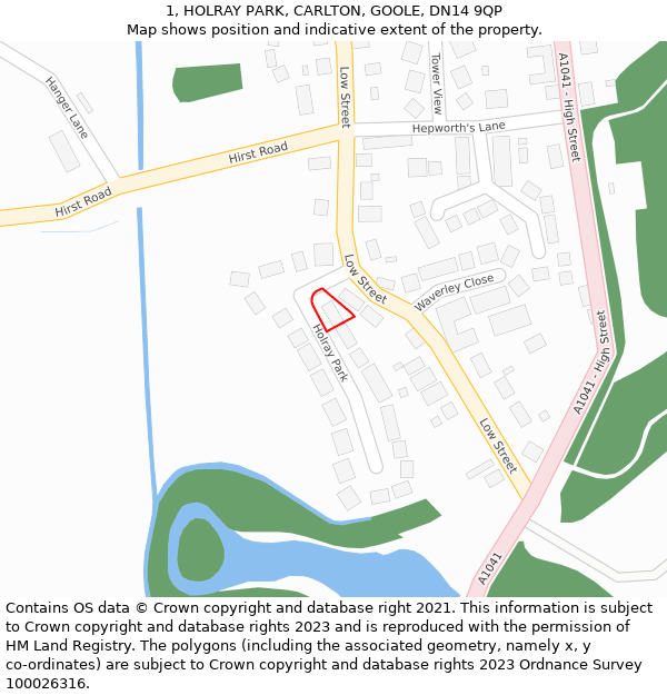 1, HOLRAY PARK, CARLTON, GOOLE, DN14 9QP: Location map and indicative extent of plot