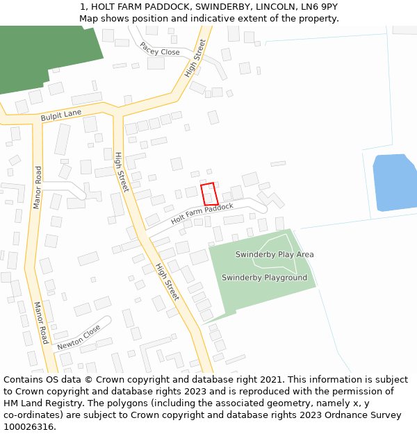 1, HOLT FARM PADDOCK, SWINDERBY, LINCOLN, LN6 9PY: Location map and indicative extent of plot