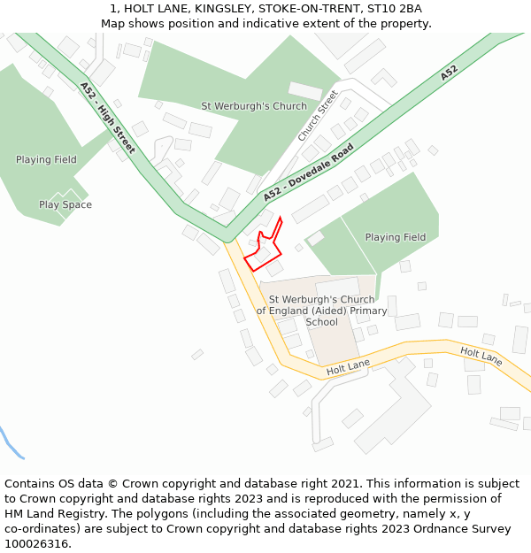 1, HOLT LANE, KINGSLEY, STOKE-ON-TRENT, ST10 2BA: Location map and indicative extent of plot