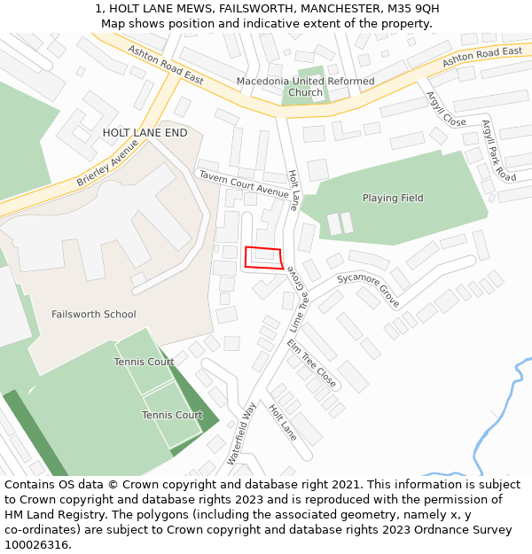 1, HOLT LANE MEWS, FAILSWORTH, MANCHESTER, M35 9QH: Location map and indicative extent of plot