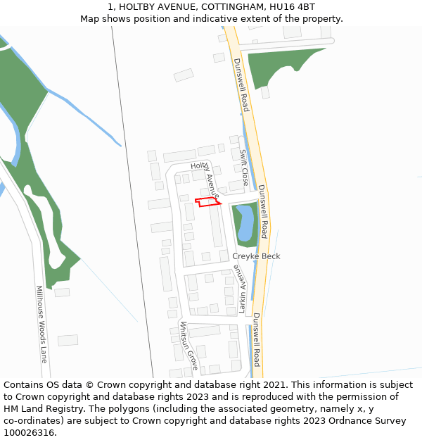 1, HOLTBY AVENUE, COTTINGHAM, HU16 4BT: Location map and indicative extent of plot