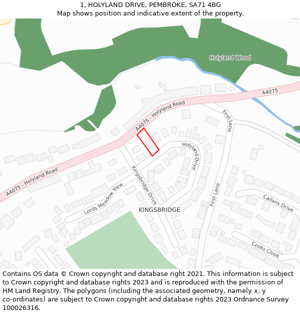 1, HOLYLAND DRIVE, PEMBROKE, SA71 4BG: Location map and indicative extent of plot