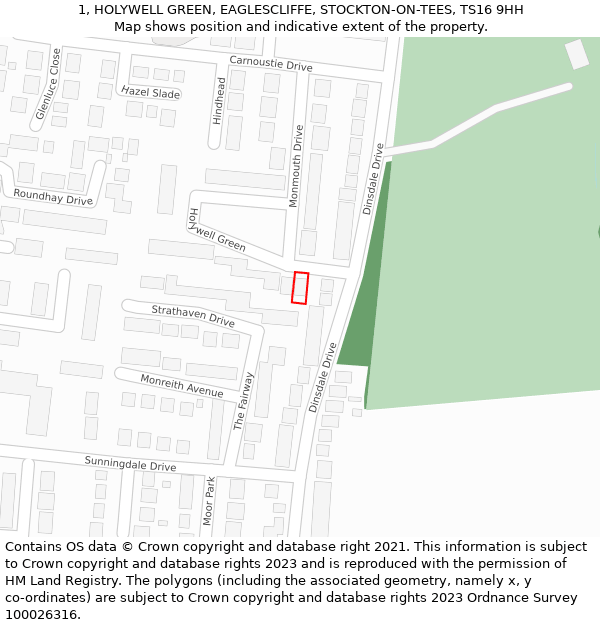 1, HOLYWELL GREEN, EAGLESCLIFFE, STOCKTON-ON-TEES, TS16 9HH: Location map and indicative extent of plot