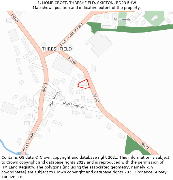 1, HOME CROFT, THRESHFIELD, SKIPTON, BD23 5HW: Location map and indicative extent of plot