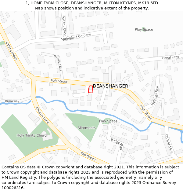 1, HOME FARM CLOSE, DEANSHANGER, MILTON KEYNES, MK19 6FD: Location map and indicative extent of plot