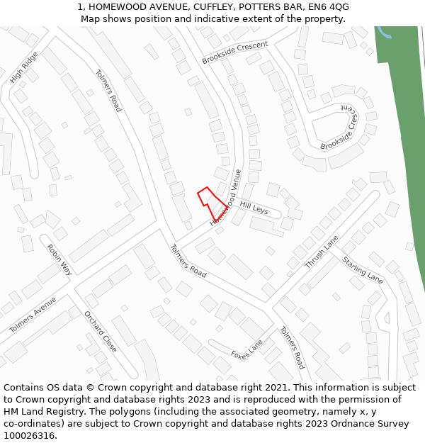 1, HOMEWOOD AVENUE, CUFFLEY, POTTERS BAR, EN6 4QG: Location map and indicative extent of plot