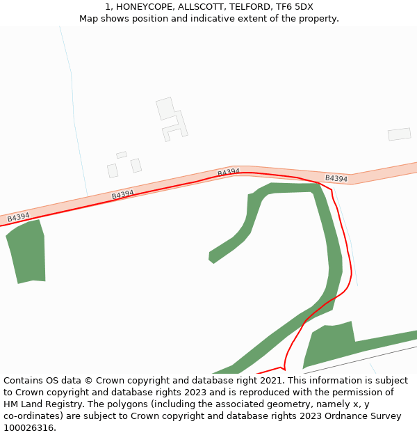 1, HONEYCOPE, ALLSCOTT, TELFORD, TF6 5DX: Location map and indicative extent of plot