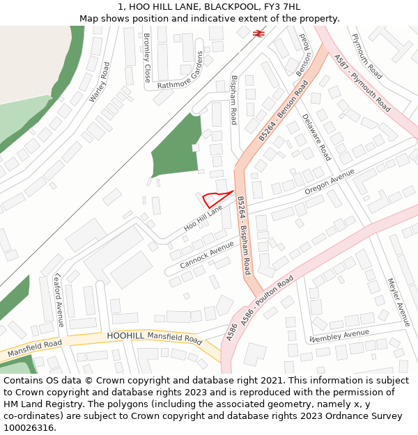 1, HOO HILL LANE, BLACKPOOL, FY3 7HL: Location map and indicative extent of plot