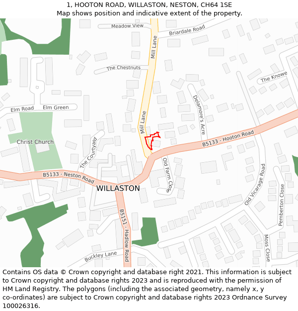 1, HOOTON ROAD, WILLASTON, NESTON, CH64 1SE: Location map and indicative extent of plot