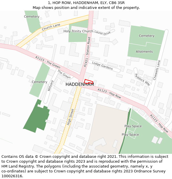 1, HOP ROW, HADDENHAM, ELY, CB6 3SR: Location map and indicative extent of plot