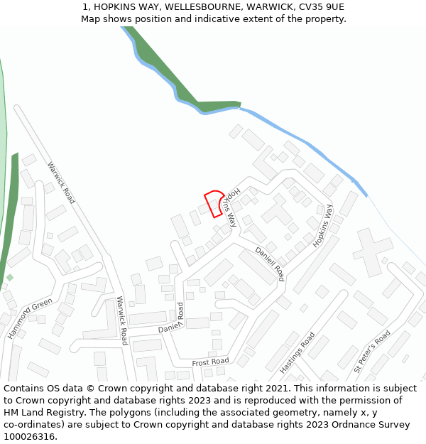 1, HOPKINS WAY, WELLESBOURNE, WARWICK, CV35 9UE: Location map and indicative extent of plot