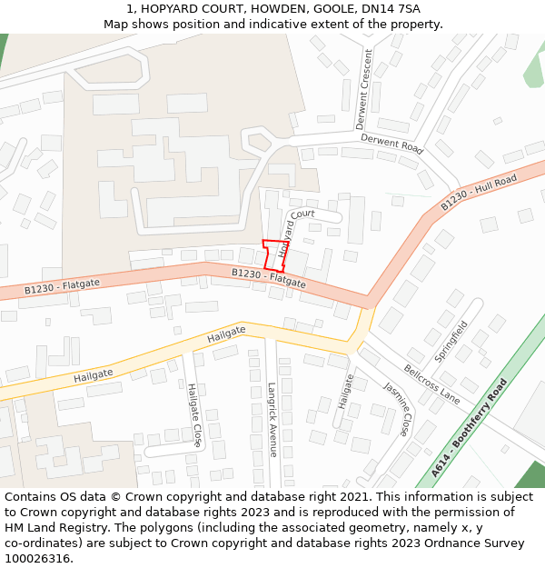 1, HOPYARD COURT, HOWDEN, GOOLE, DN14 7SA: Location map and indicative extent of plot