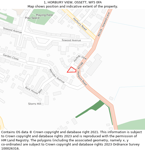 1, HORBURY VIEW, OSSETT, WF5 0FA: Location map and indicative extent of plot