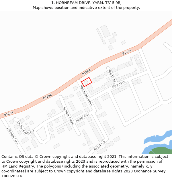 1, HORNBEAM DRIVE, YARM, TS15 9BJ: Location map and indicative extent of plot