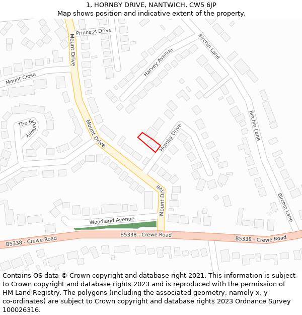 1, HORNBY DRIVE, NANTWICH, CW5 6JP: Location map and indicative extent of plot