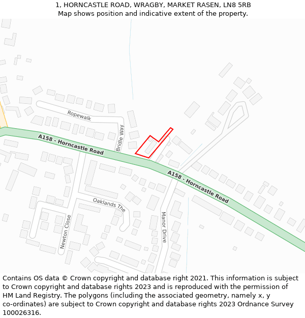 1, HORNCASTLE ROAD, WRAGBY, MARKET RASEN, LN8 5RB: Location map and indicative extent of plot