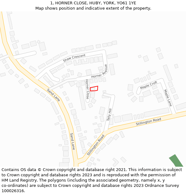 1, HORNER CLOSE, HUBY, YORK, YO61 1YE: Location map and indicative extent of plot