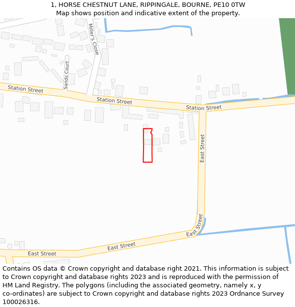 1, HORSE CHESTNUT LANE, RIPPINGALE, BOURNE, PE10 0TW: Location map and indicative extent of plot