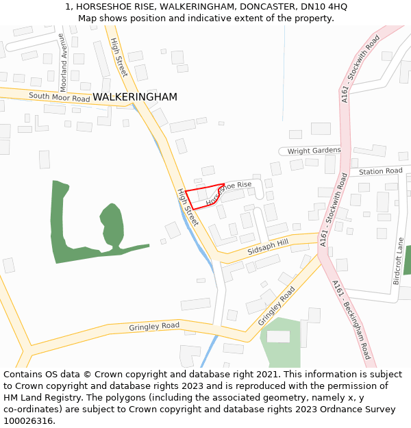 1, HORSESHOE RISE, WALKERINGHAM, DONCASTER, DN10 4HQ: Location map and indicative extent of plot