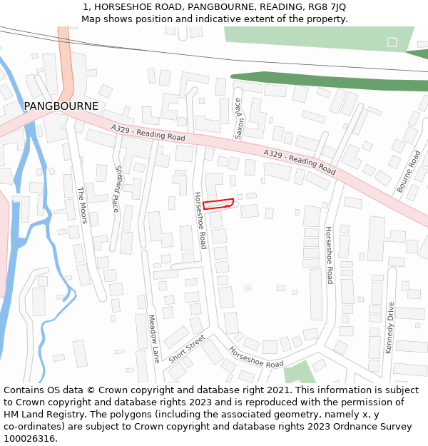 1, HORSESHOE ROAD, PANGBOURNE, READING, RG8 7JQ: Location map and indicative extent of plot