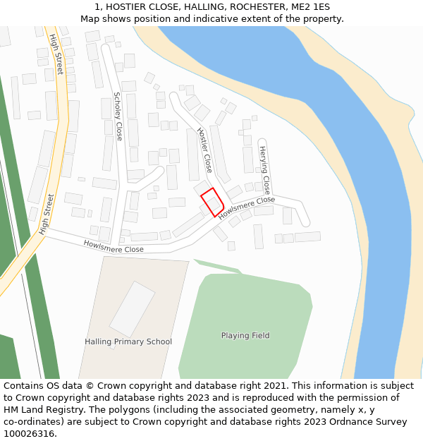 1, HOSTIER CLOSE, HALLING, ROCHESTER, ME2 1ES: Location map and indicative extent of plot