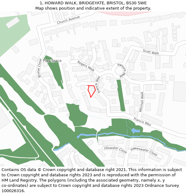 1, HOWARD WALK, BRIDGEYATE, BRISTOL, BS30 5WE: Location map and indicative extent of plot